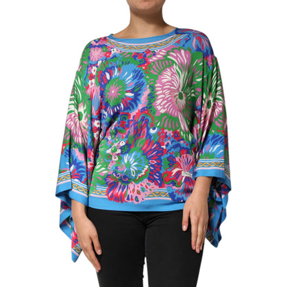 Dolce & Gabbana Multicolor Floral Print Silk Blouse Tunic Top showcasing vibrant design and elegant silhouette.