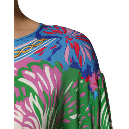 Dolce & Gabbana Multicolor Floral Print Silk Blouse Tunic Top showcasing vibrant floral design.