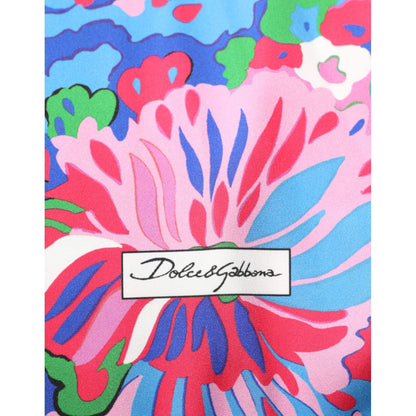Dolce & Gabbana Multicolor Floral Print Silk Blouse Tunic Top with vibrant floral design.