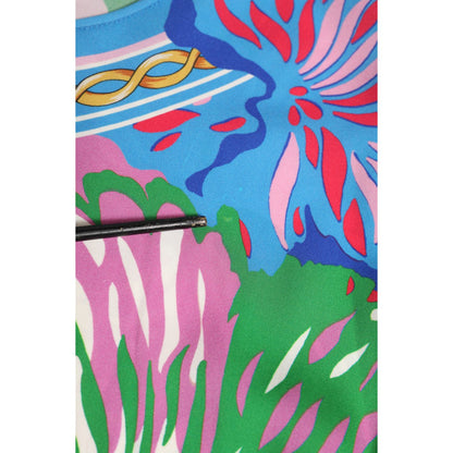 Dolce & Gabbana Multicolor Floral Print Silk Blouse Tunic Top close-up detail view highlighting vibrant floral pattern.