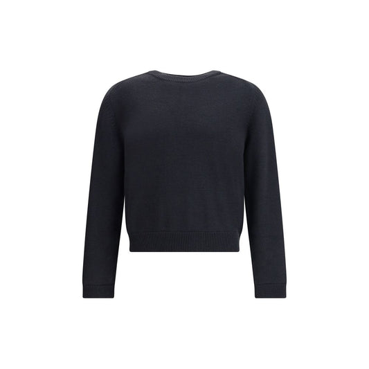 Back view of Our Legacy Blue Merino Wool Sweatshirt with ribbed collar and hem, shown in off black rustic merino wool.