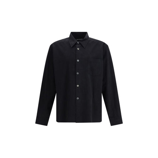 Our Legacy Black Cotton Dress Shirt in liquid poplin with pearl buttons, regular fit, AW25 season, 40% cotton, 60% lyocell.