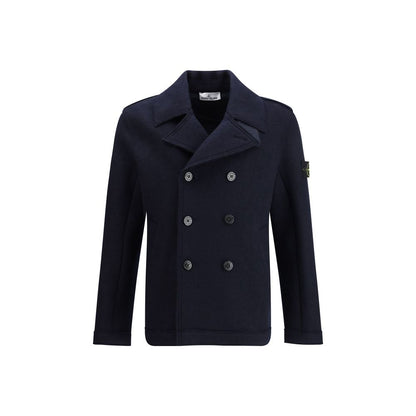 Stone Island Blue Fleece Wool Coat