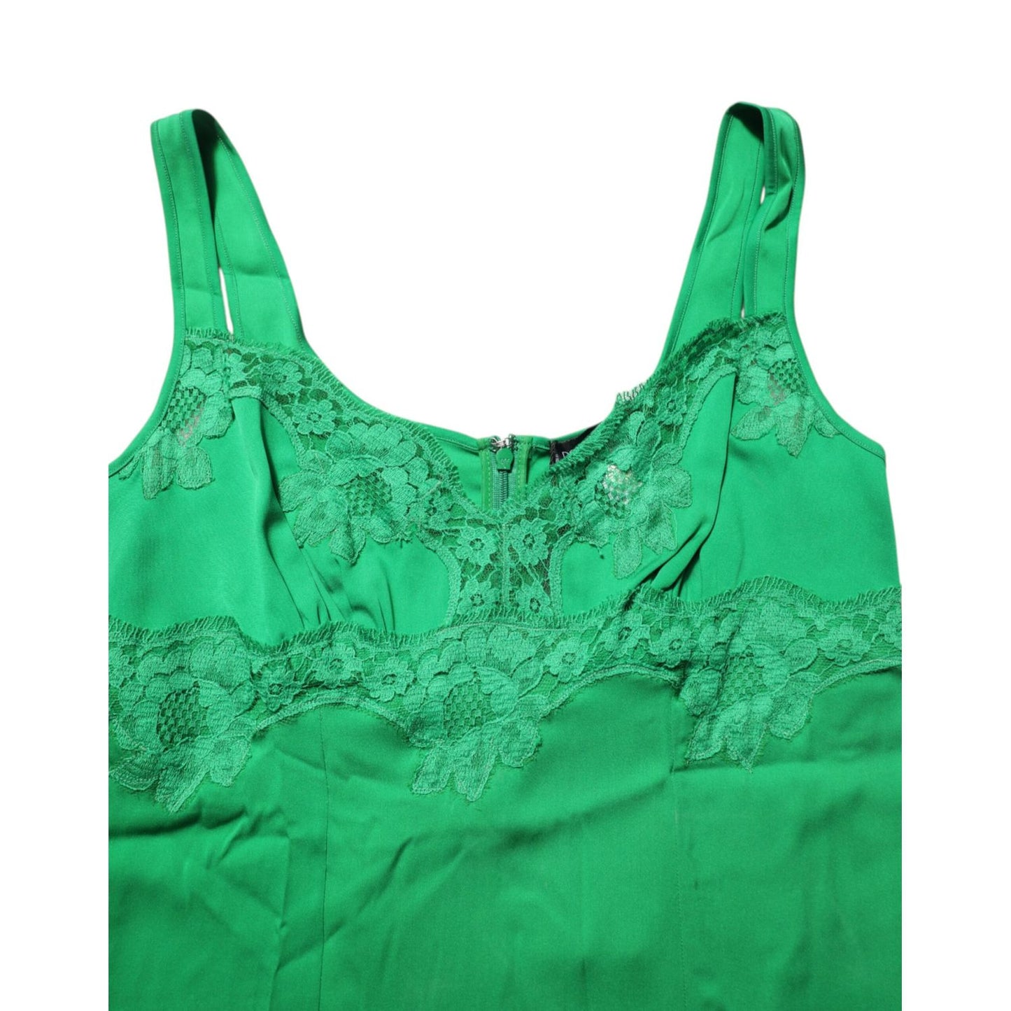 Dolce & Gabbana Green Floral Lace Tank Lingerie Top Underwear, elegant silk design, Italian craftsmanship, sensual and feminine lace.
