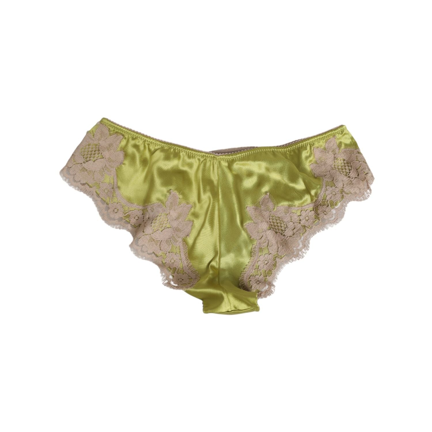 Dolce & Gabbana Green Silk Satin Floral Lace Trim Panty Underwear