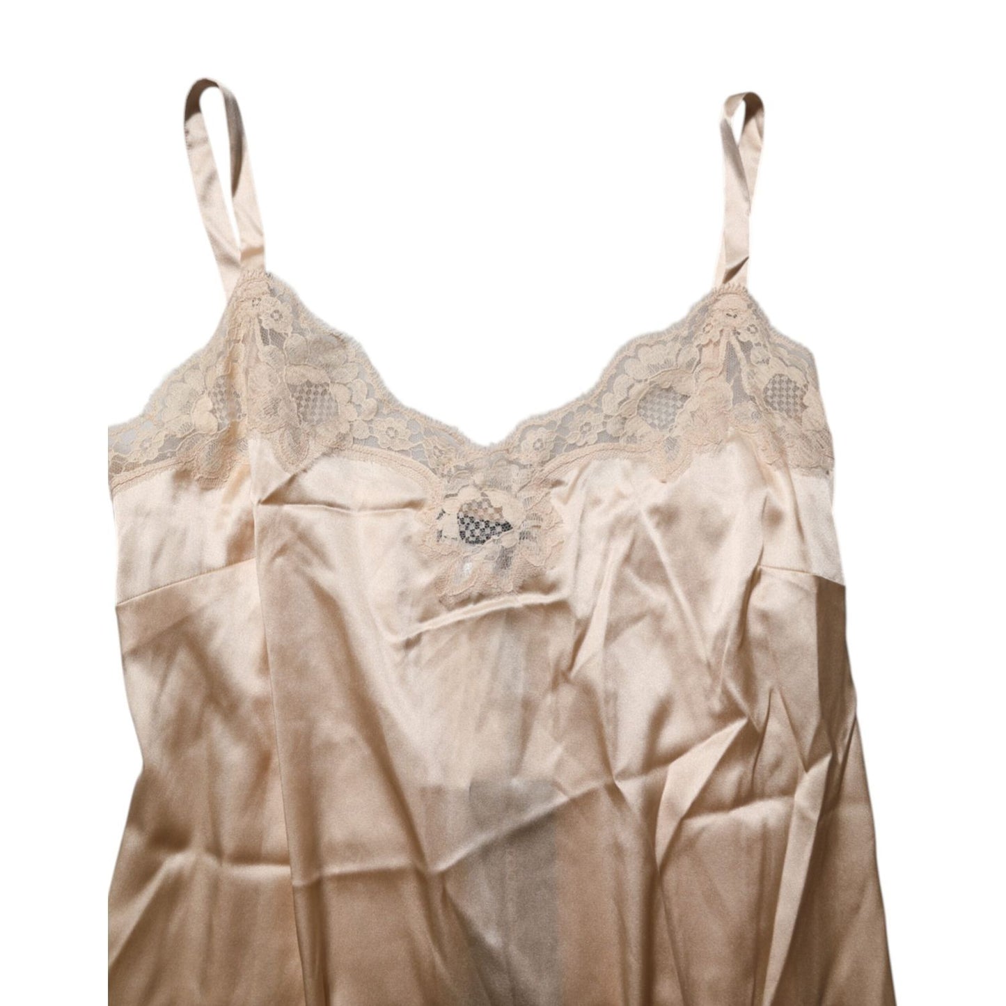 Dolce & Gabbana Nude Chemise Lingerie Silk Blend Lace Trim Dress