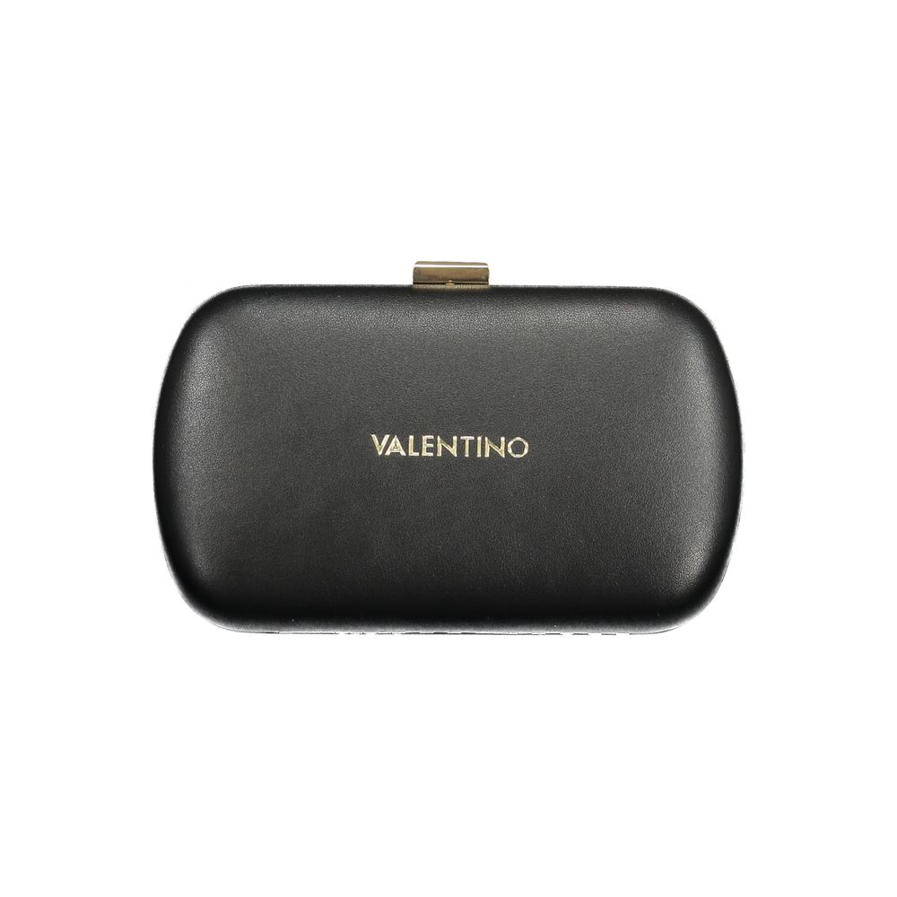 Mario Valentino Black Polyethylene Handbag with logo and snap closure, featuring a removable chain shoulder strap.