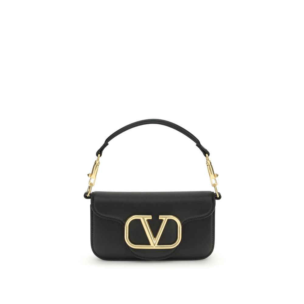 Valentino Garavani Black Calf Leather Bos Taurus Shoulder Bag with iconic VLogo plaque and removable chain strap