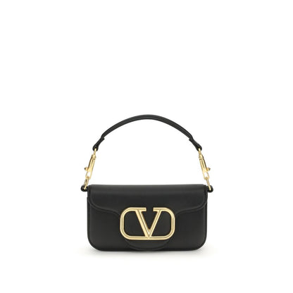 Valentino Garavani Black Calf Leather Bos Taurus Shoulder Bag with iconic VLogo plaque and removable chain strap