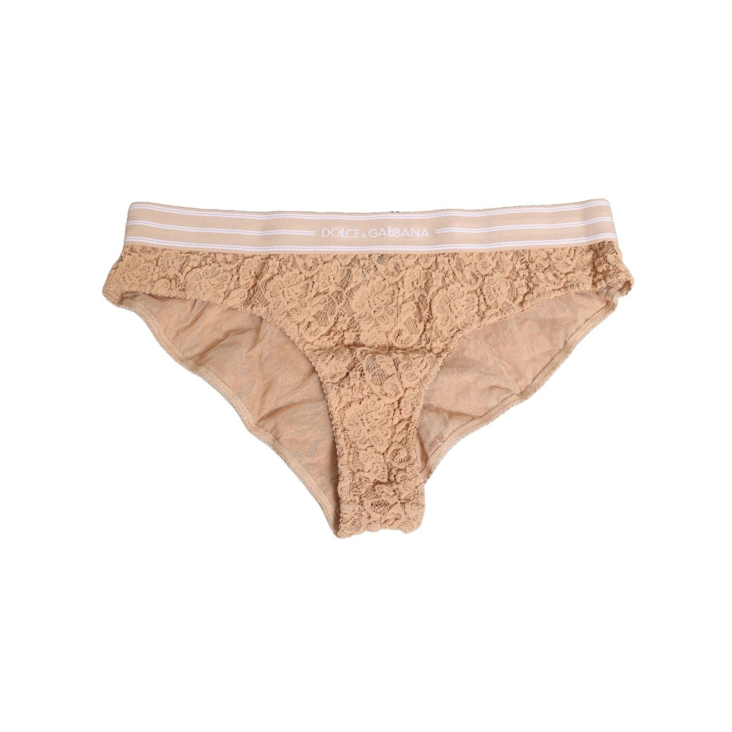 Dolce & Gabbana Beige Lace Nylon High Waist Panty Underwear featuring delicate lace and logo details, crafted in Italy.