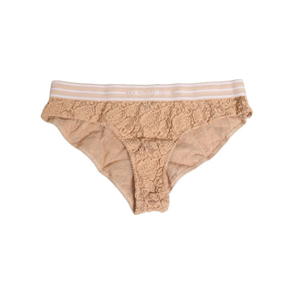 Dolce & Gabbana Beige Lace Nylon High Waist Panty Underwear featuring delicate lace and logo details, crafted in Italy.