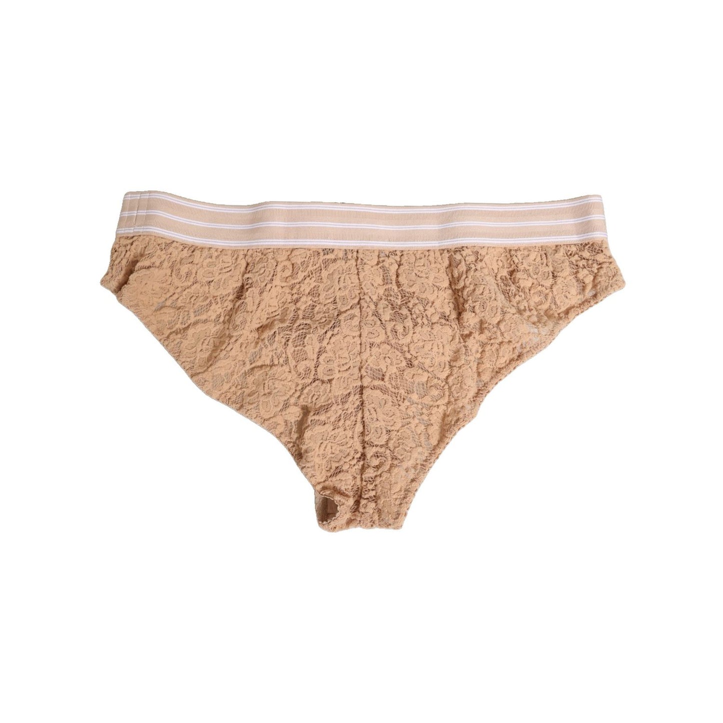 Dolce & Gabbana Beige Lace Nylon High Waist Panty Underwear in a high-waist silhouette with delicate lace detailing and logo, made in Italy.