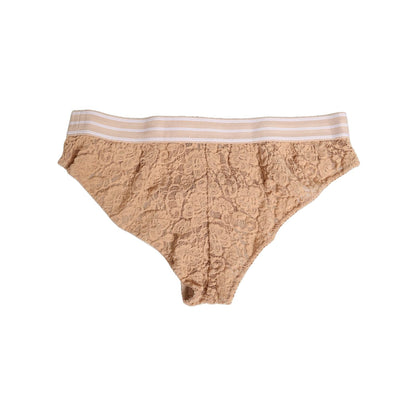 Dolce & Gabbana Beige Lace Nylon High Waist Panty Underwear in a high-waist silhouette with delicate lace detailing and logo, made in Italy.