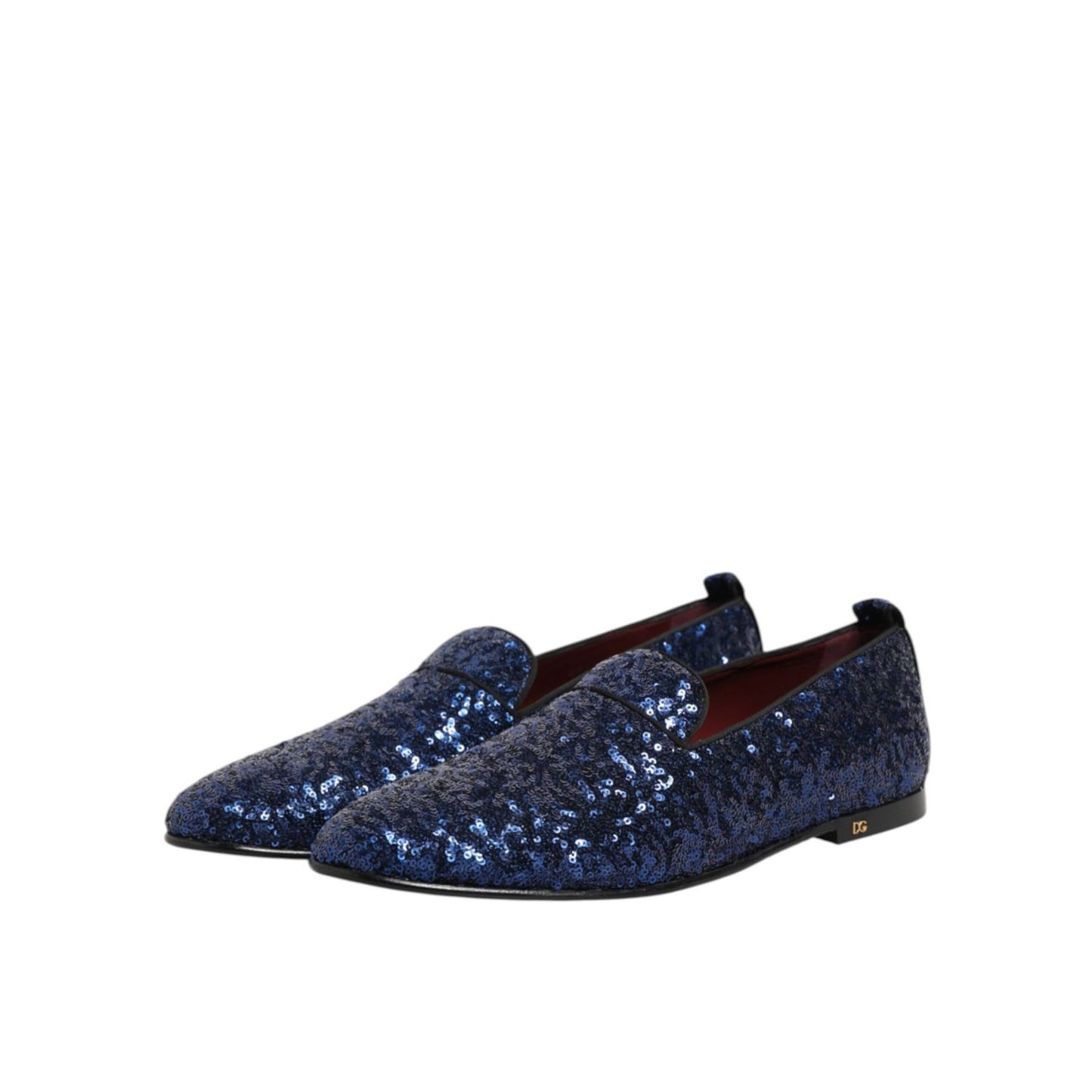 Dolce & Gabbana Blue Sequined Loafers Slippers Men Dress Shoes, elegant slip-on design with shimmering sequins and leather sole.