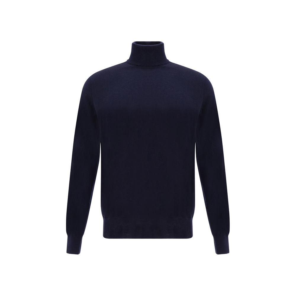 Brunello Cucinelli Blue Cashmere Cashmere Sweater with turtleneck, ribbed cuffs and hem, crafted from 100% premium cashmere for AW25 season.