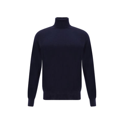 Brunello Cucinelli Blue Cashmere Cashmere Sweater with turtleneck, ribbed cuffs and hem, crafted from 100% premium cashmere for AW25 season.