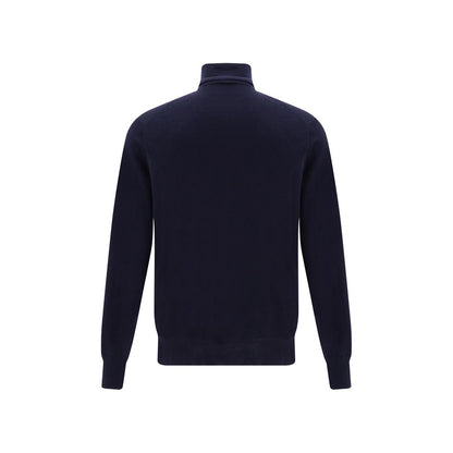 Back view of Brunello Cucinelli Blue Cashmere Cashmere Sweater showcasing premium turtleneck design for elegant style.