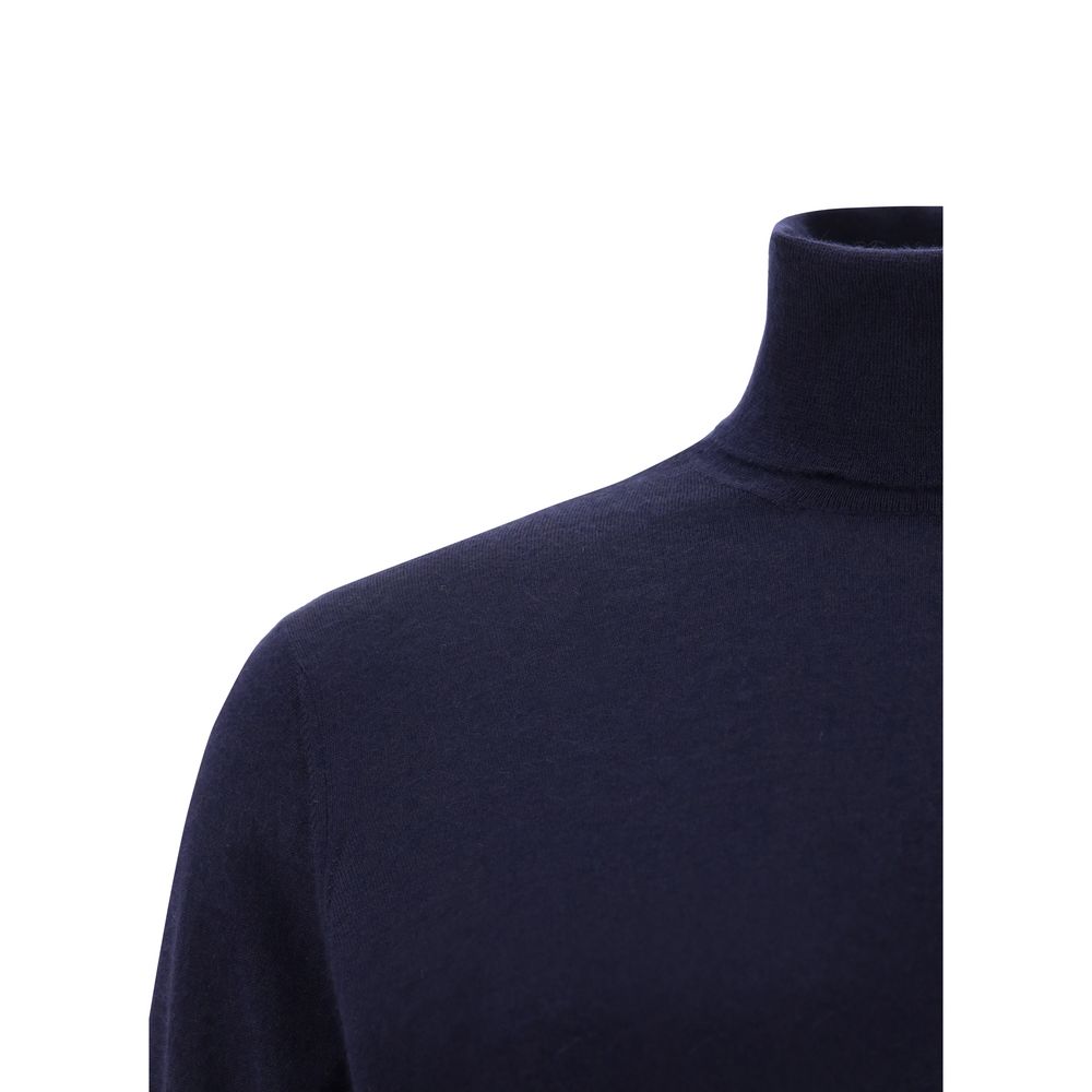 Brunello Cucinelli Blue Cashmere Cashmere Sweater featuring turtleneck design, crafted from premium cashmere for a timeless appearance.