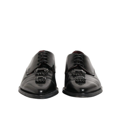 Dolce & Gabbana Black Leather Jeweled Crystals Derby Shoes