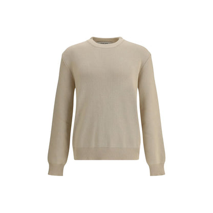 Golden Goose Beige Cotton Sweatshirt with ribbed-knit design, crewneck, and long sleeves for a versatile fit, featuring a logo on the back.