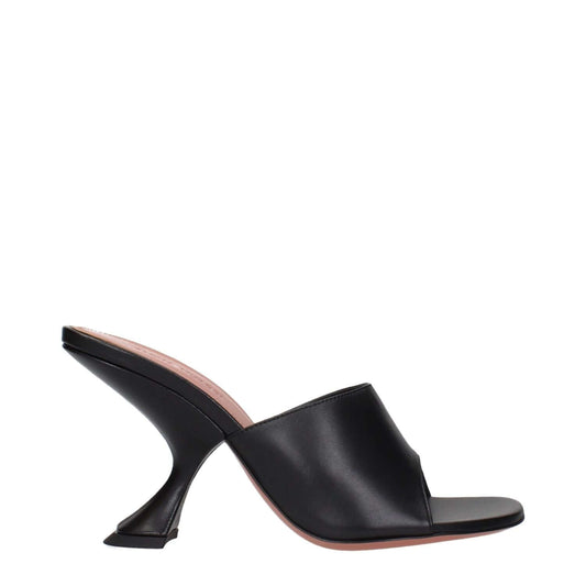 Amina Muaddi Black Leather Stiletto Heel Sandals