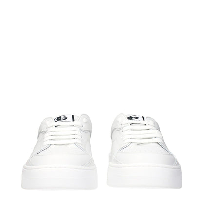 Dolce & Gabbana White Leather Low Top Sneakers with front and back logo design, MPN CS2036A106580001, stylish and modern footwear.