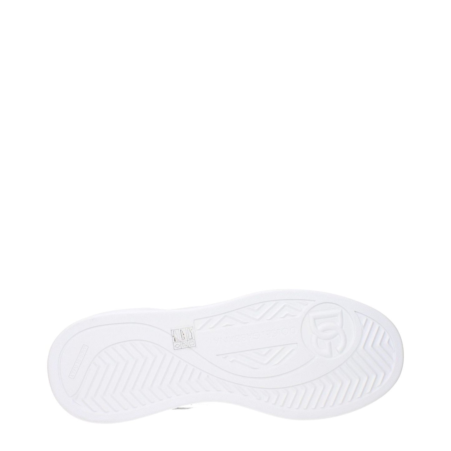 Sole view of Dolce & Gabbana White Leather Low Top Sneakers showing logo detail.