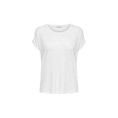 Alt Tag: Only White Polyester T-Shirt - Short-sleeve scoop neck with rolled sleeves, for versatile women’s fashion.