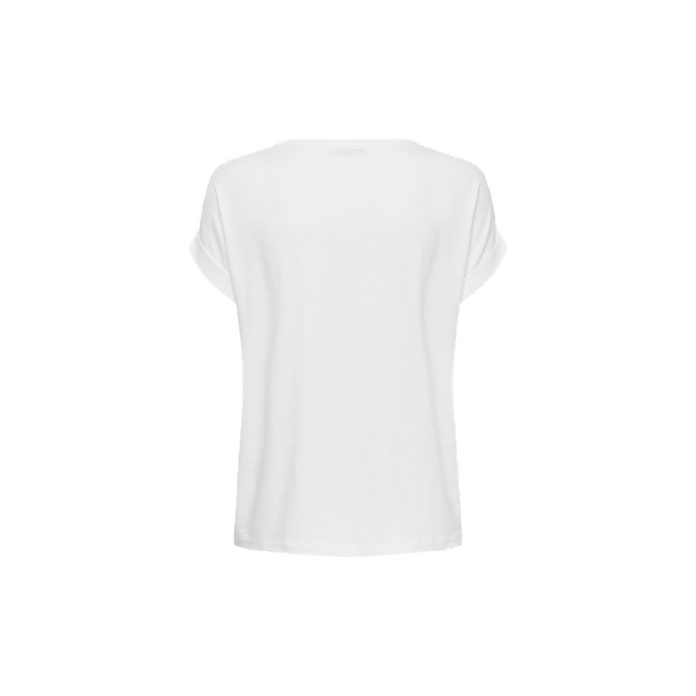 Back view of Only White Polyester T-Shirt with rolled sleeves and scoop neck, perfect fit for casual wear.
