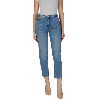 ICHI Light Blue Cotton Mom Jeans