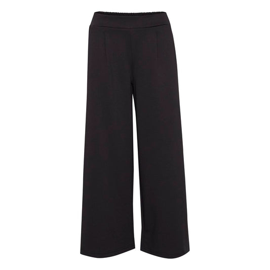 ICHI Black Recycled Polyester Flared Pants with bootcut design and mid-rise waist for modern style and comfort.