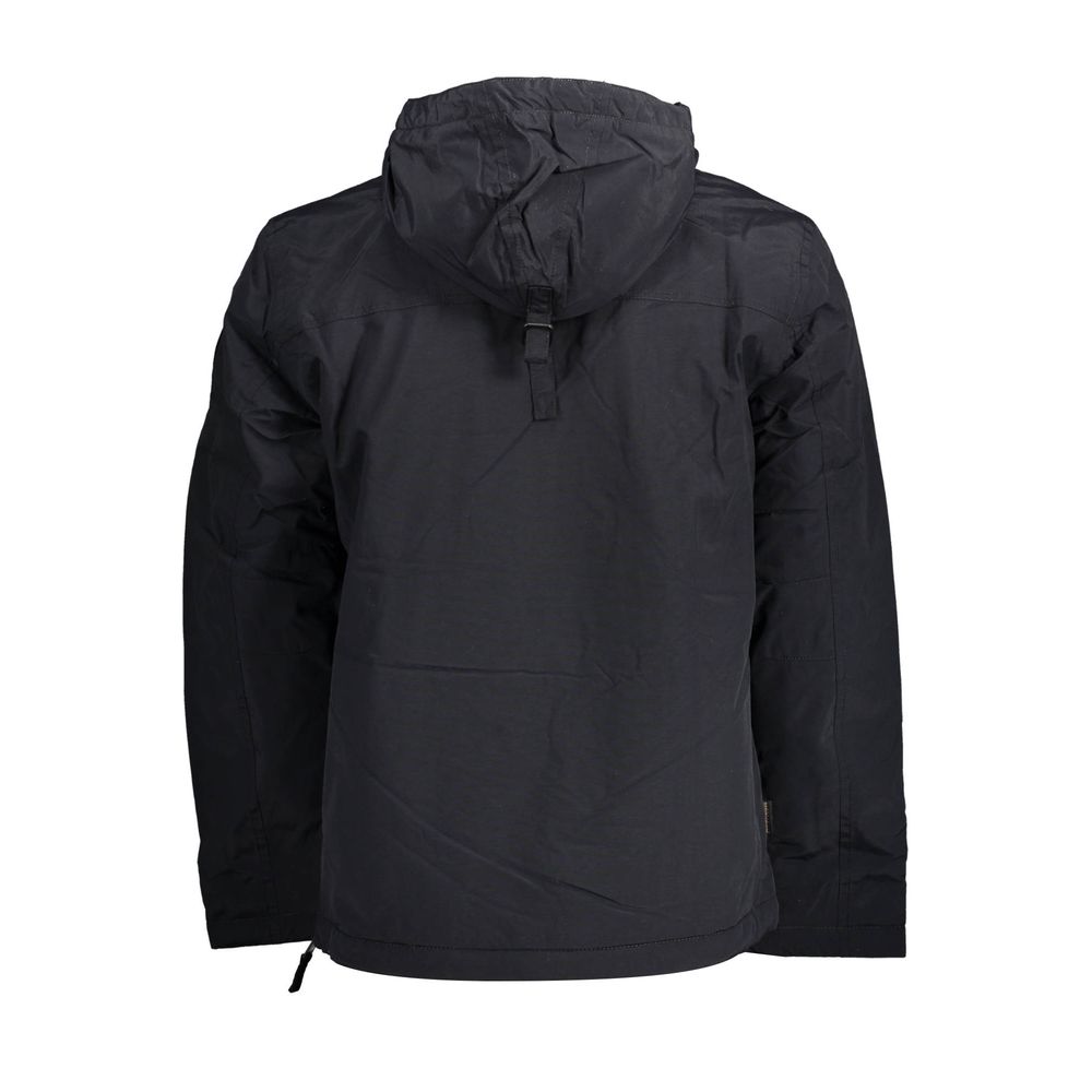 Rear view of Napapijri Black Polyamide Jackets & Coat featuring hood and side zip