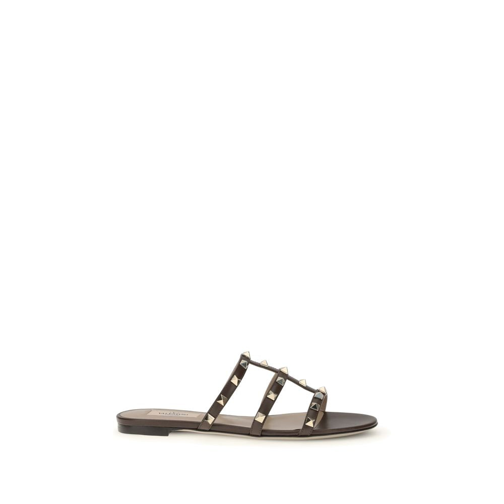 Valentino Garavani Brown Calf Leather Bos Taurus Flat Sandals