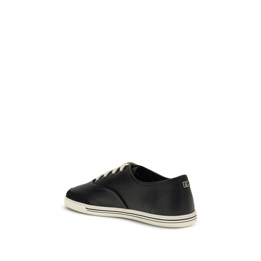 Dolce & Gabbana Black Calf Leather Bos Taurus Low Top Sneakers