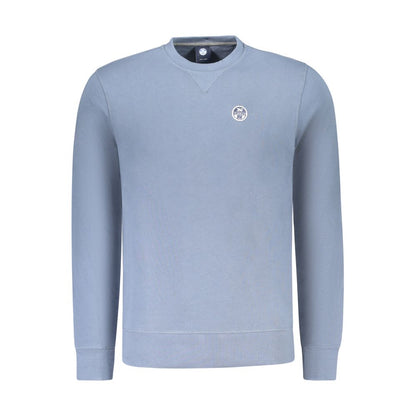 North Sails Blue Cotton Sweatshirt featuring long sleeves, brushed texture, crew neck, and logo applique.