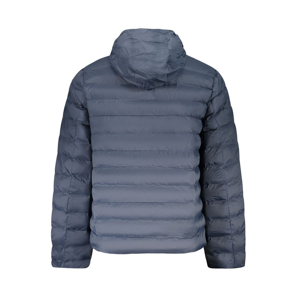 Calvin Klein Blue Polyamide Jackets & Coat with removable hood, water and wind resistant, back view with distinctive design.