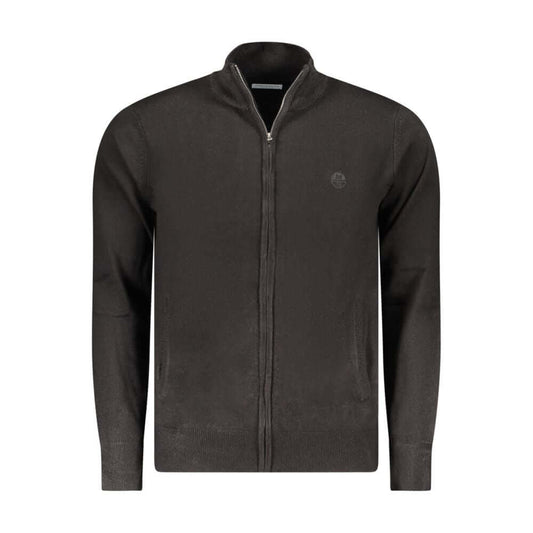 North Sails Black Nylon Sweater long-sleeved cardigan with zip, 2 pockets, and logo embroidery.