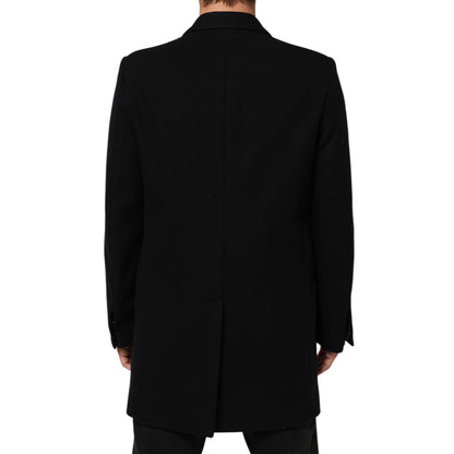 Dolce & Gabbana Black Wool Buttoned Men Trench Coat Jacket