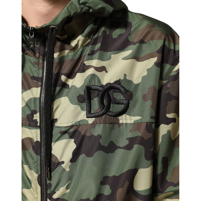 Dolce & Gabbana Green Camouflage Hooded Sweatshirt Jacket