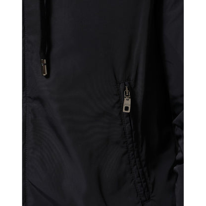 Dolce & Gabbana Blue Logo Tape Hooded Full Zip Bomber Jacket