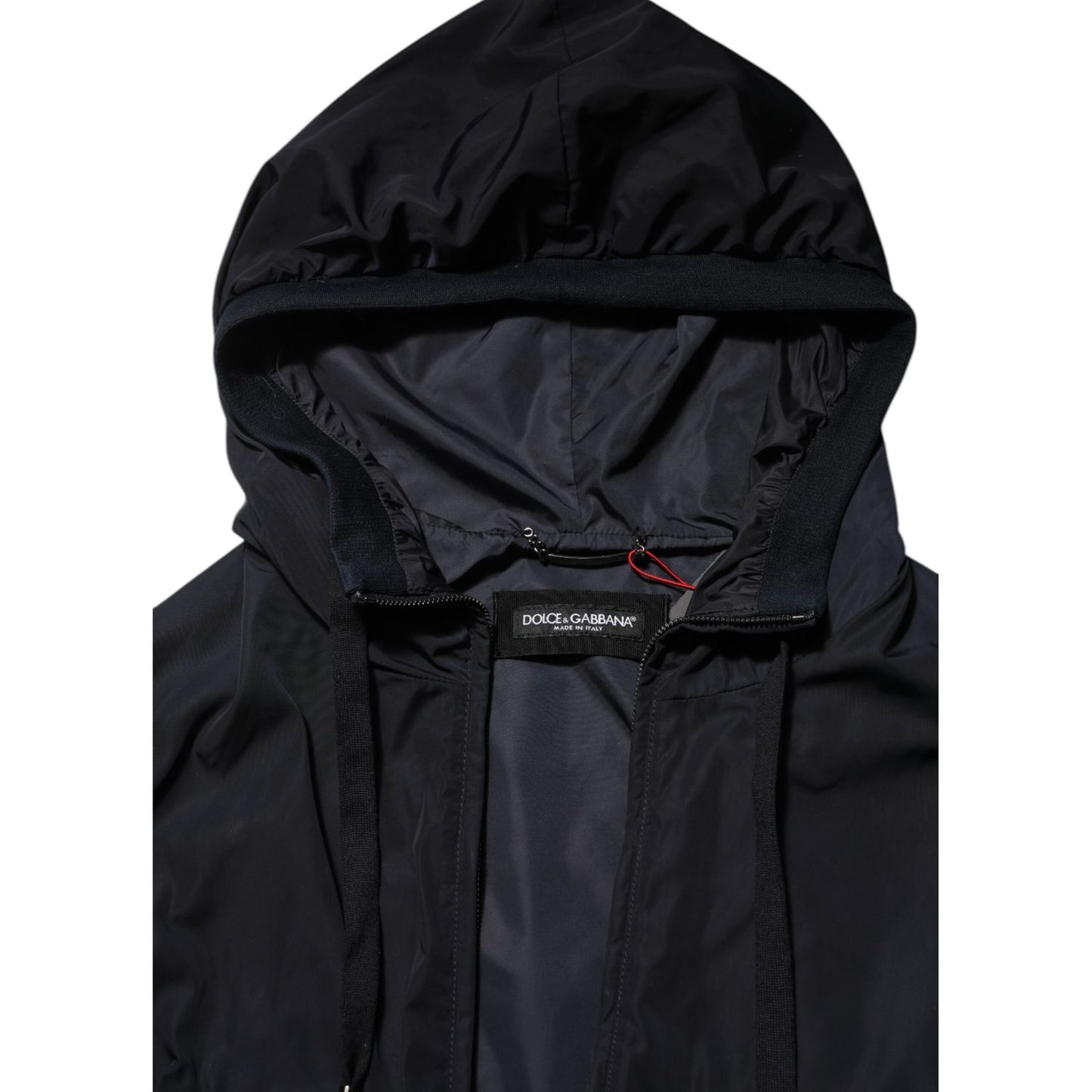 Dolce & Gabbana Blue Logo Tape Hooded Full Zip Bomber Jacket