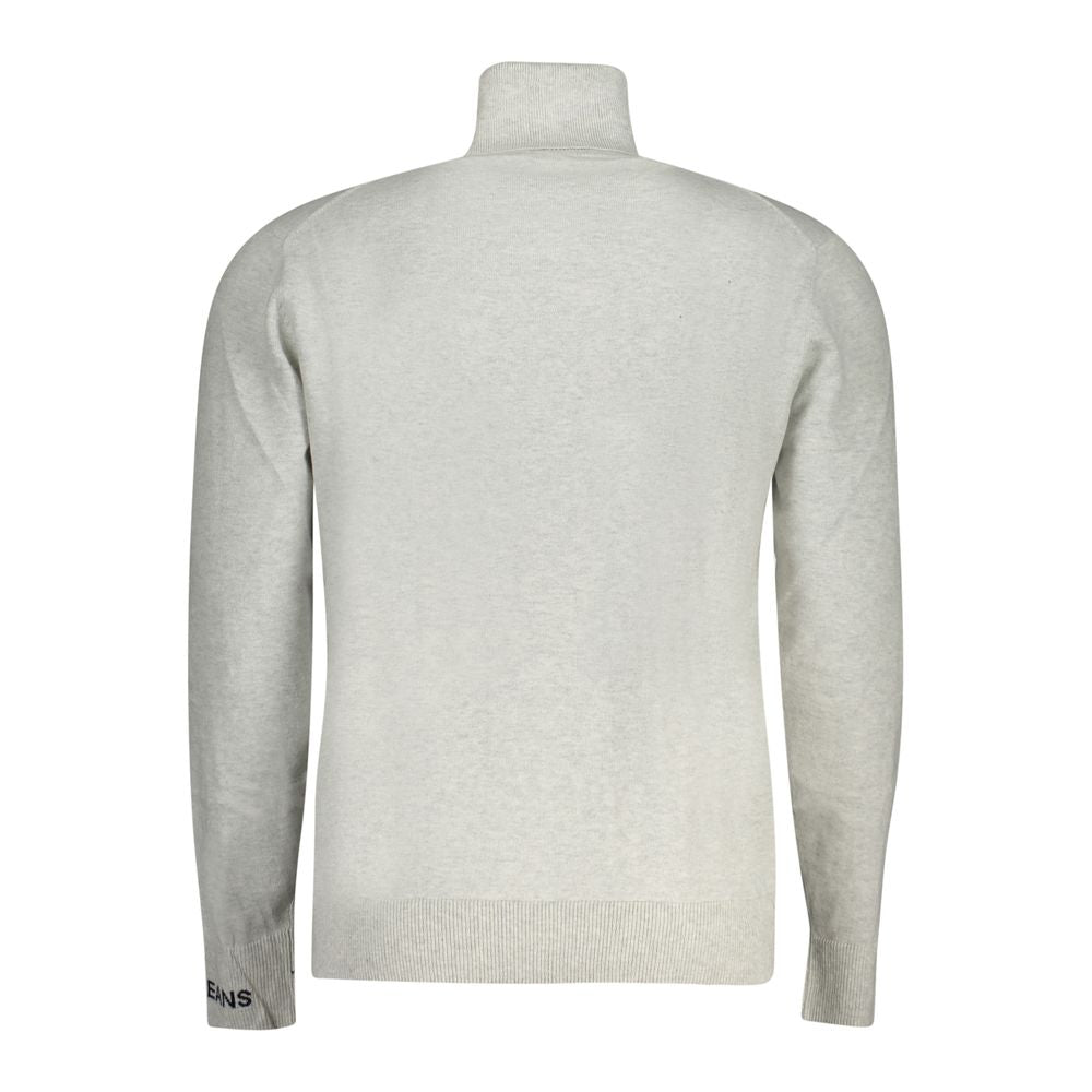 Pepe Jeans Gray Cotton Men Sweater back view showcasing luxurious cotton blend with embroidered logo, perfect for stylish elegance.