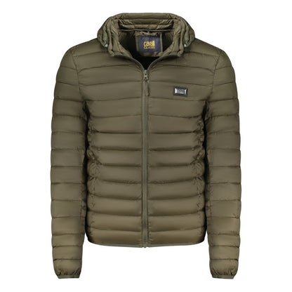 Cavalli Class Green Polyester Men Jacket, elegant long-sleeved design with removable hood and insulation for versatile warmth and style.