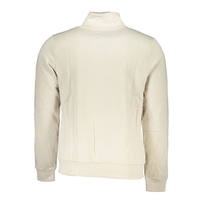 Gianmarco Venturi White Cotton Sweatshirt - back view of long sleeve fleece with zipper and embroidery logo detail.