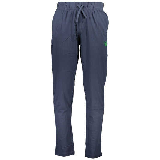 Gianmarco Venturi Blue Cotton Pant with elastic waist, light cotton sports trousers, 2 pockets, contrasting details, embroidery, logo.