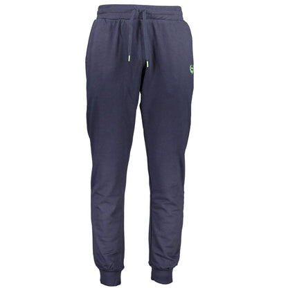 Gianmarco Venturi Blue Cotton Pant, sports trousers with elastic waist, laces, ankle cuff, 3 pockets, embroidered logo, contrasting details.