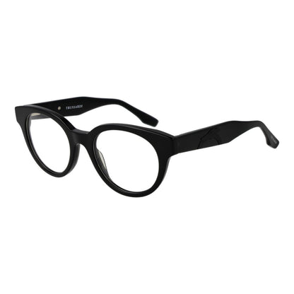 Trussardi Black Acetate Glasses (Frames) unisex full-rim browline style, 50mm lens width, acetate material in black with branded case.