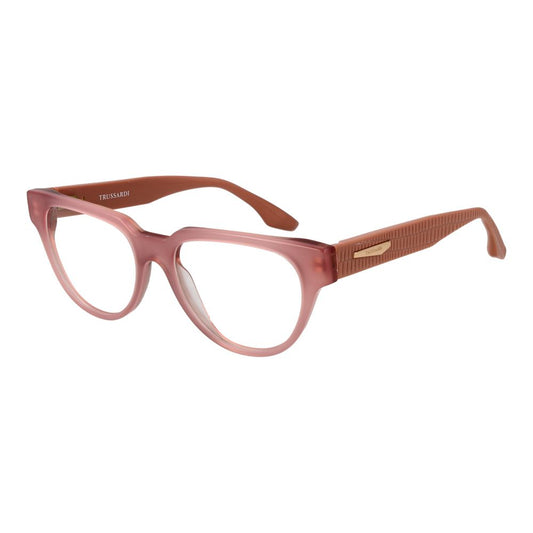 Trussardi Pink Acetate Glasses Frames for women with rose full-rim acetate frame and demo lenses, panto style, size 53-17-145.