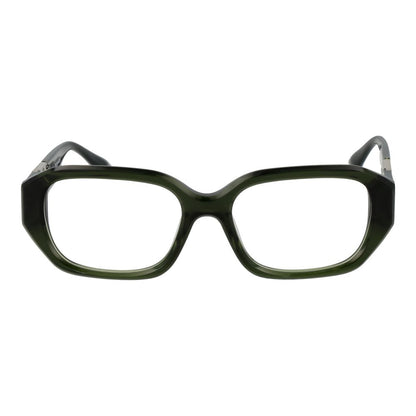 Trussardi Green Acetate Glasses (Frames) for women with full-rim rectangle style and spring hinges, featuring green frame and demo lenses.