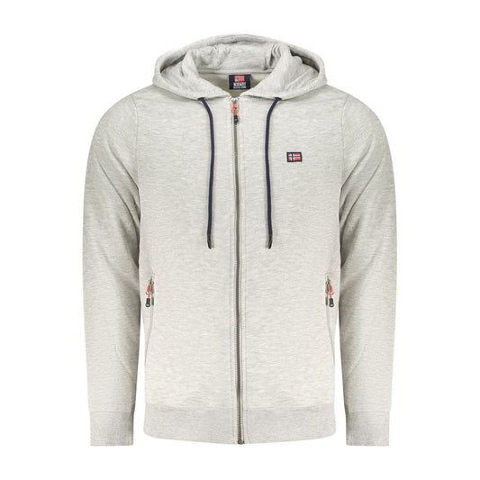 Norway 1963 Gray Cotton Sweatshirt with hoodie, zipper, and pockets, featuring embroidery and logo design.
